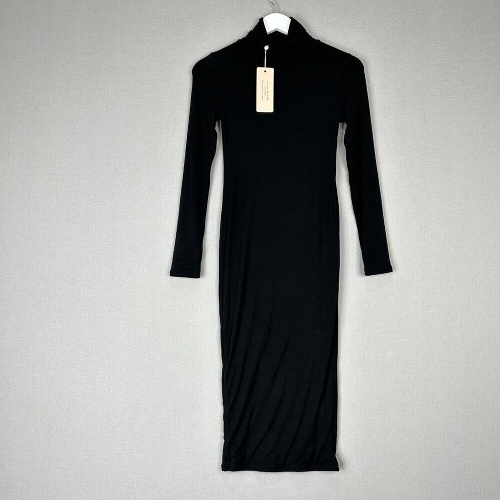 Re Ona Revolve Womens Dress Medium Black Turtleneck Midi‎ Fitted Sculpt Minimal